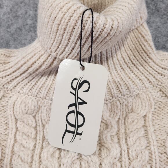 Saol Ireland Womens 2XL 100% Merino Wool Cableknit Turtleneck Pullover Sweater - Picture 7 of 13